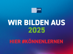 A blue and purple gradient with the text 'IHK Wir Bilden Aus 2025 Hier #Konnenlernrn' written